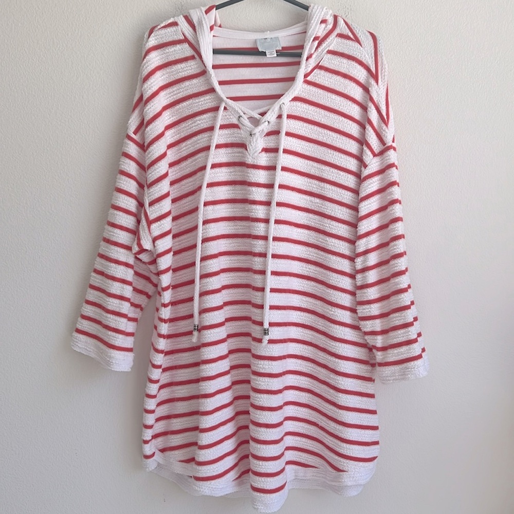 Sunday White Red Striped Cotton Hoodie